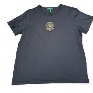 Lauren Ralph Lauren Active Shirt Top Women XL Black Logo Boxy LRL Stretch